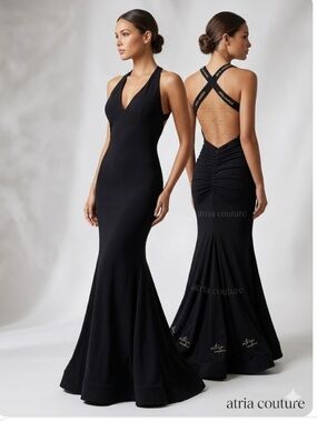 Black Backless Crisscross Evening Gown 809